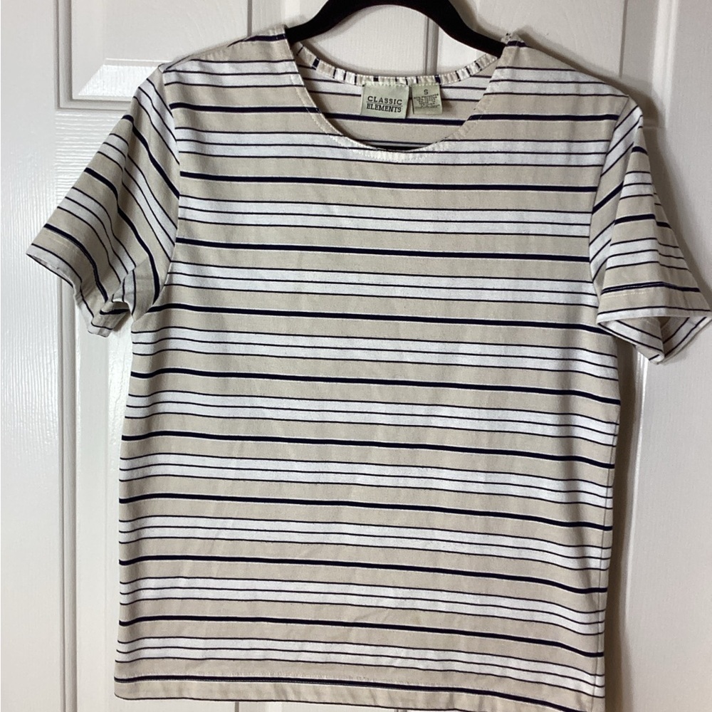 Classic Elements Striped Tee - Navy and White Sz S